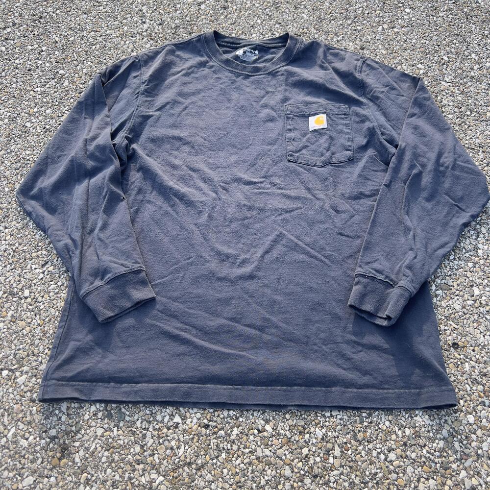 Carhartt Shirt Mens Medium Gray Long Sleeve Pocket Workwear Cotton Logo Tee